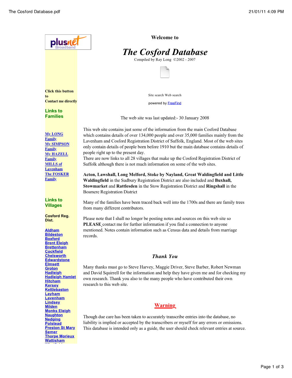 The Cosford Database.Pdf 21/01/11 4:09 PM