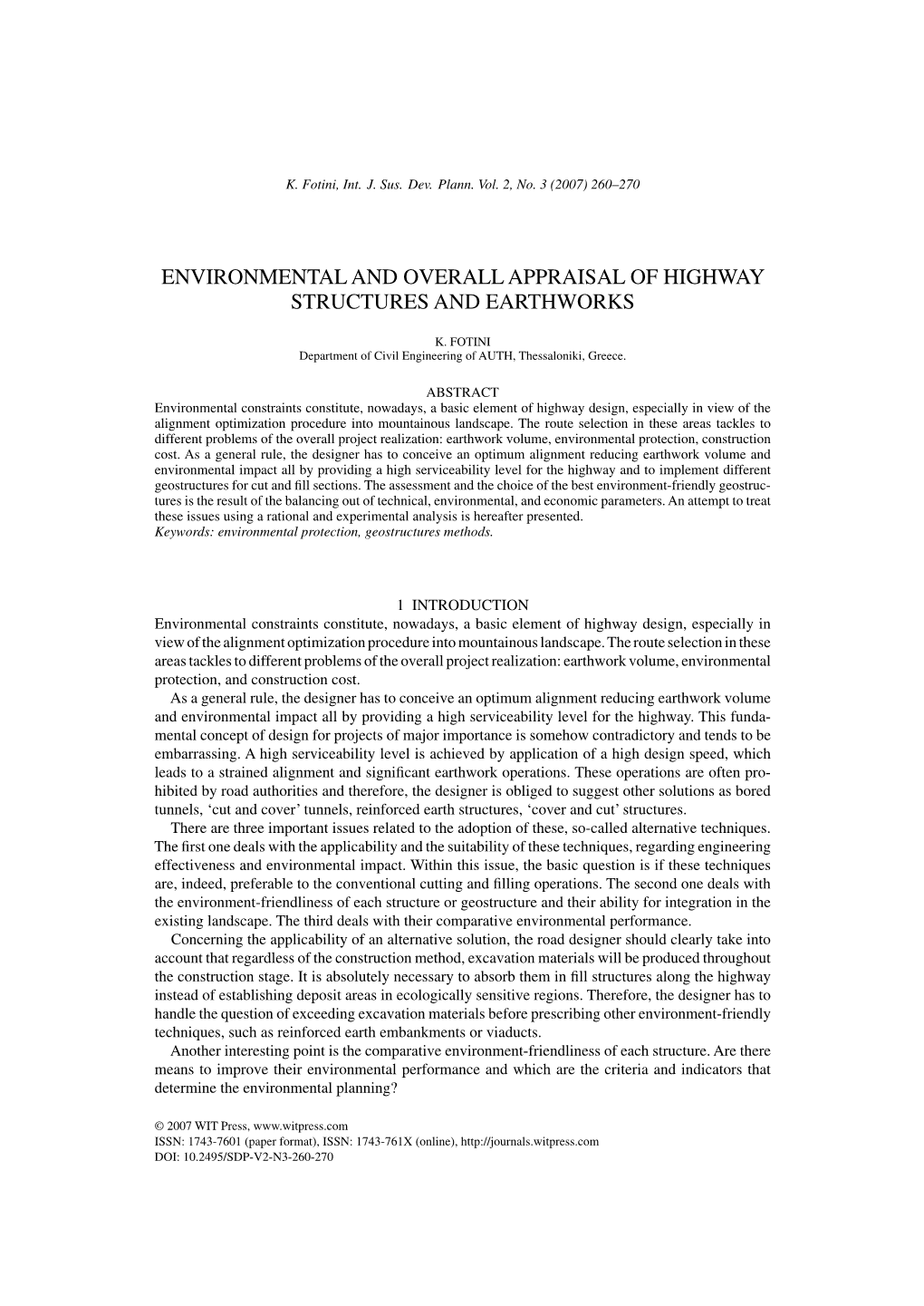 Environmental and Overall Appraisal of Highway Structures and Earthworks