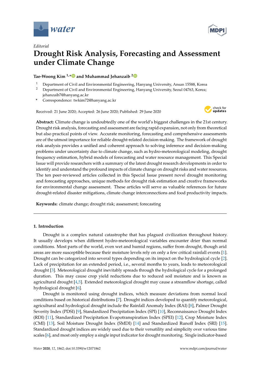 Drought Risk Analysis, Forecasting and Assessment Under Climate Change