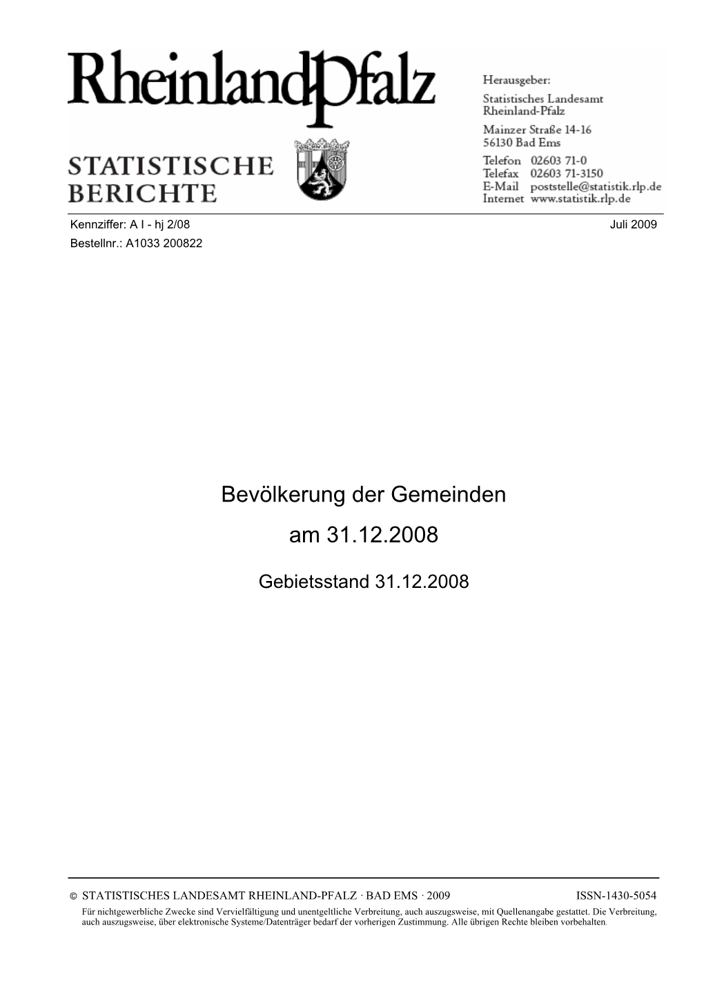 Bevölkerung Der Gemeinden Am 31.12.2008