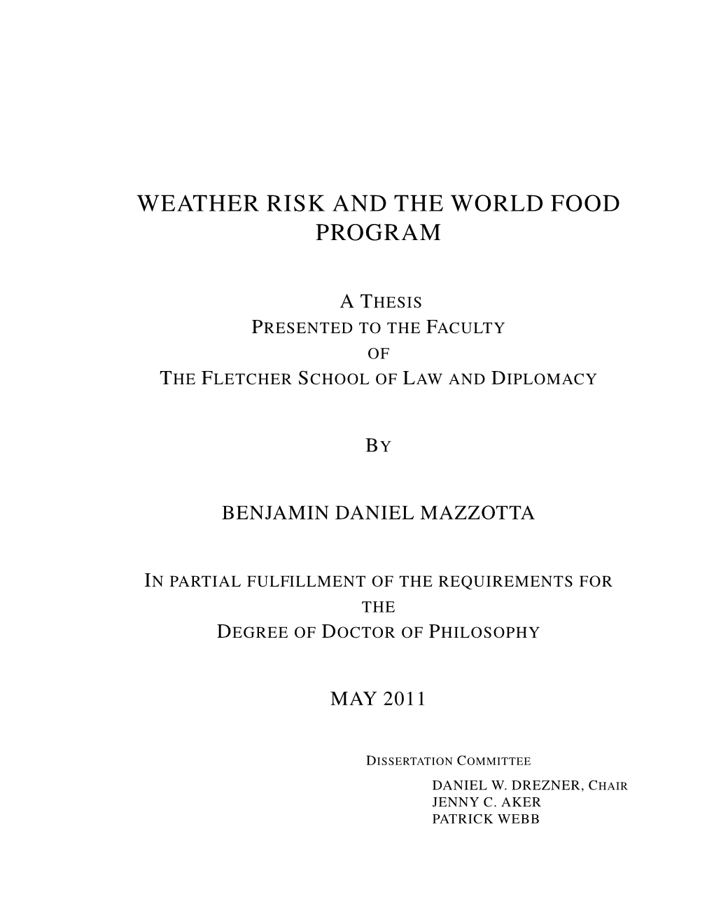 Weather Risk and the World Food Program 2003 M.A.L.D