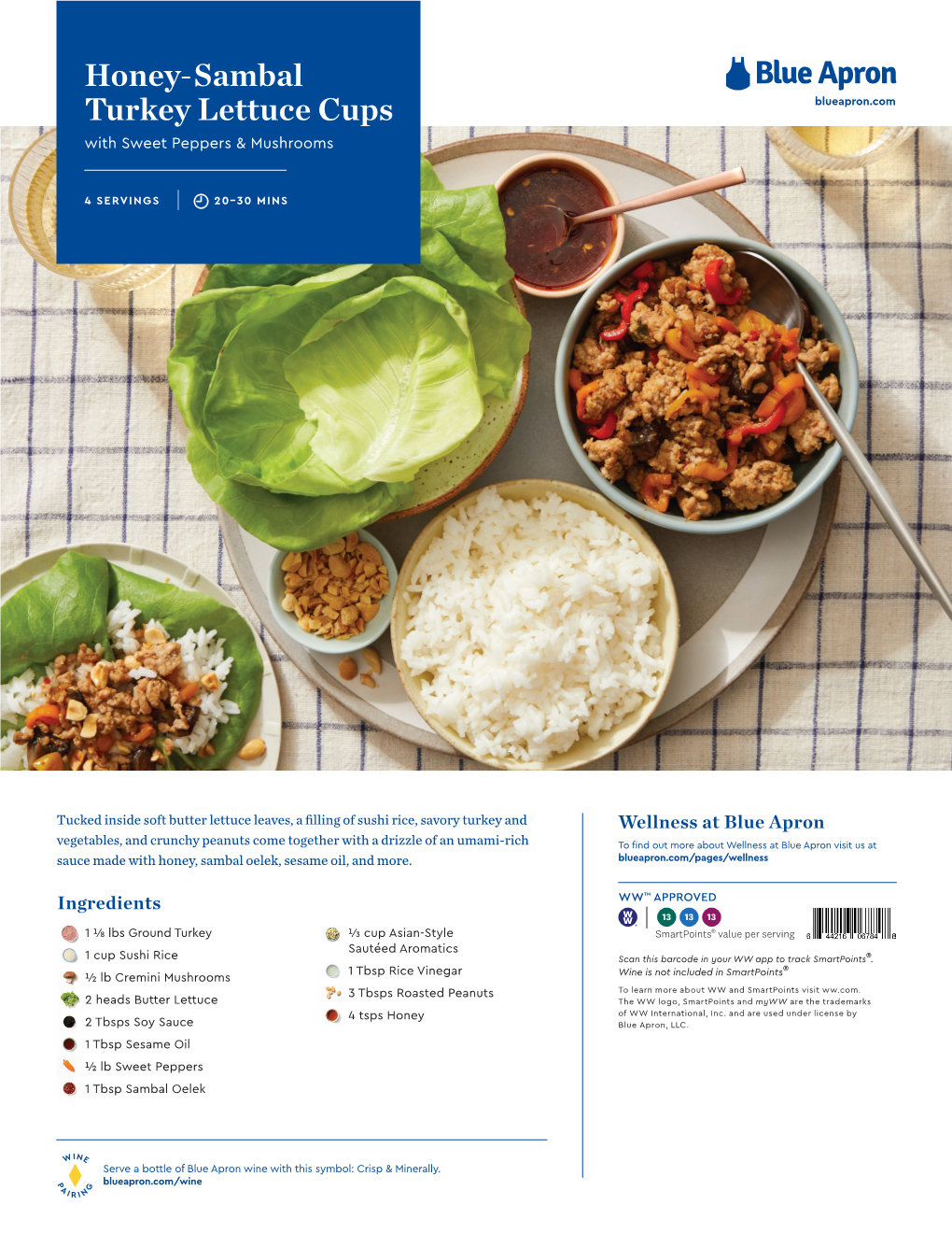 Honey-Sambal Turkey Lettuce Cups Blueapron.Com with Sweet Peppers & Mushrooms