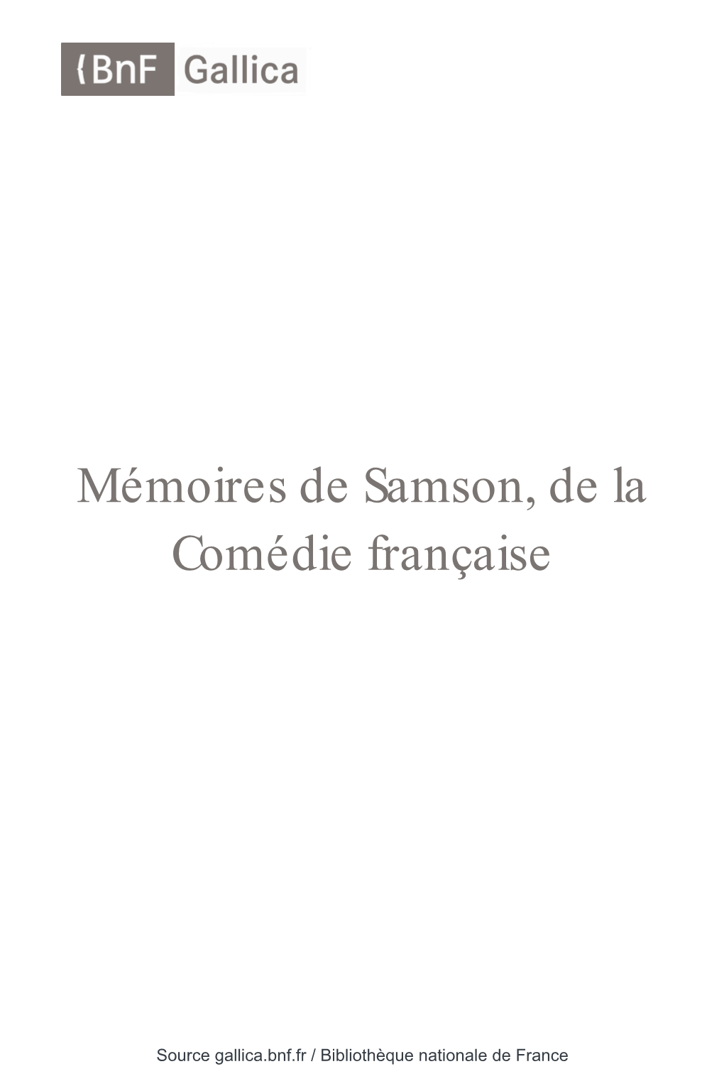 Mémoires De Samson, De La Comédie Française