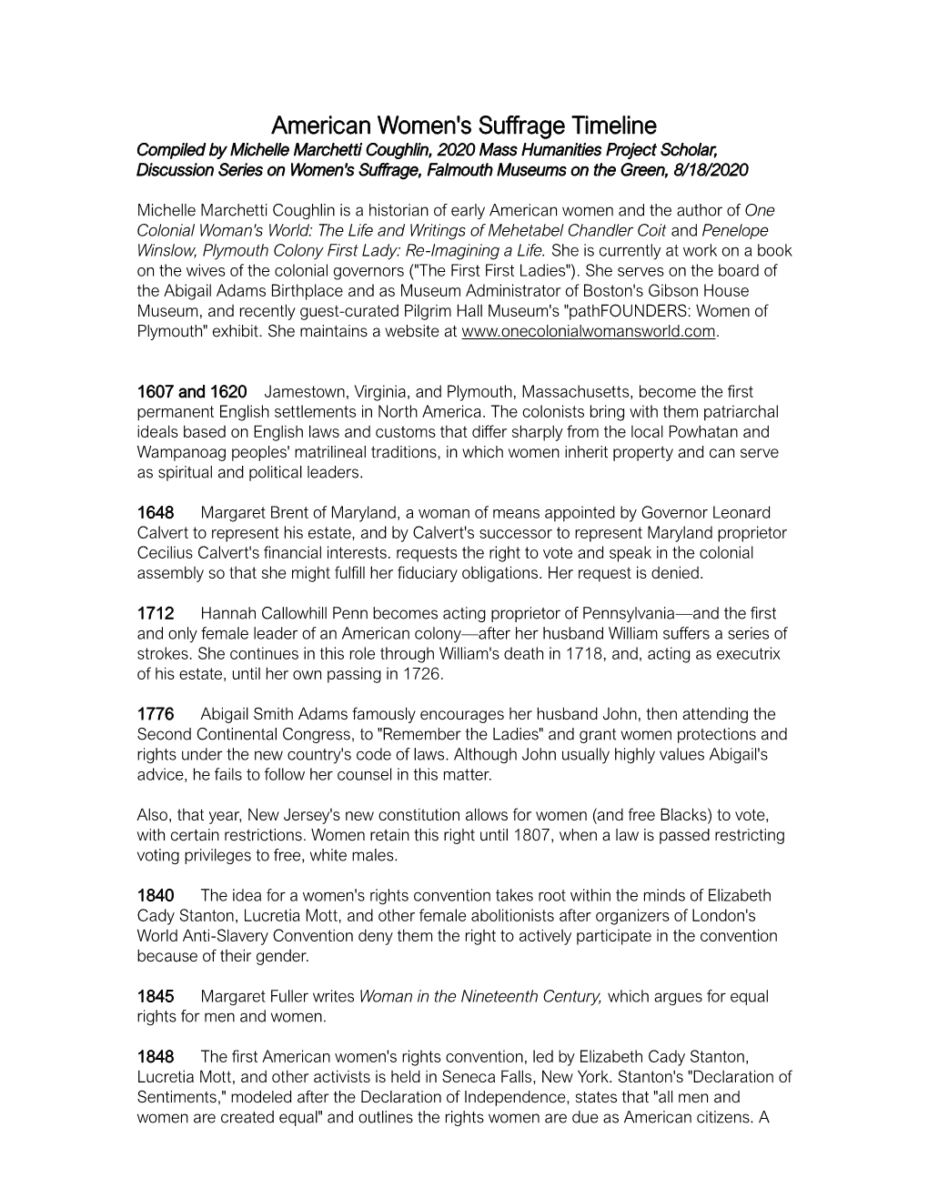 Women's Suffrage Timeline