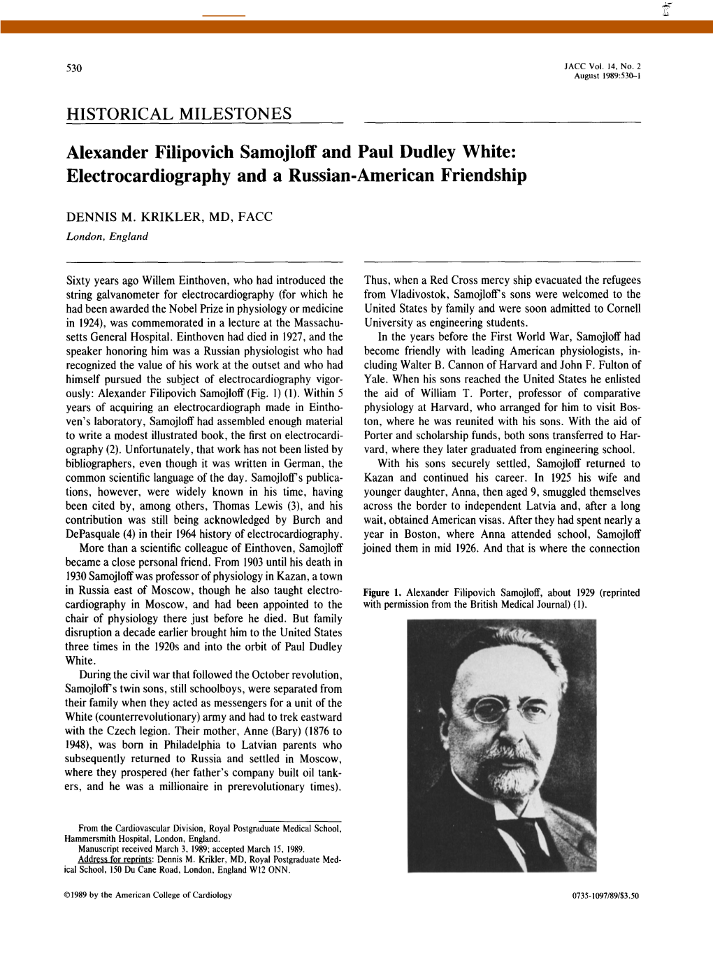 Alexander Filipovich Samojloff and Paul Dudley White : Electrocardiography and a Russian-American Friendship