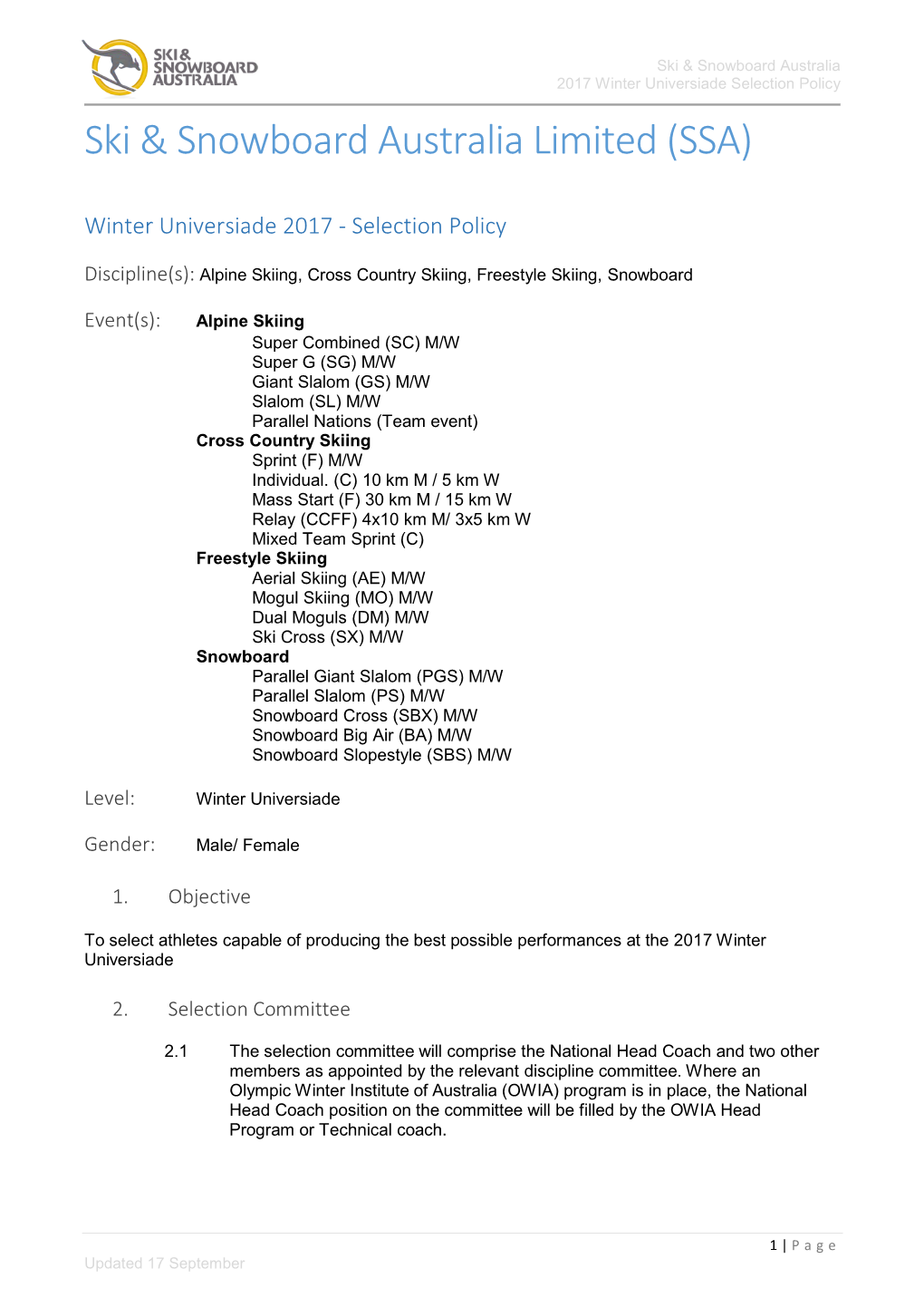 World Cup Team Performance Standards (Refer Section 5.Attachment 5)