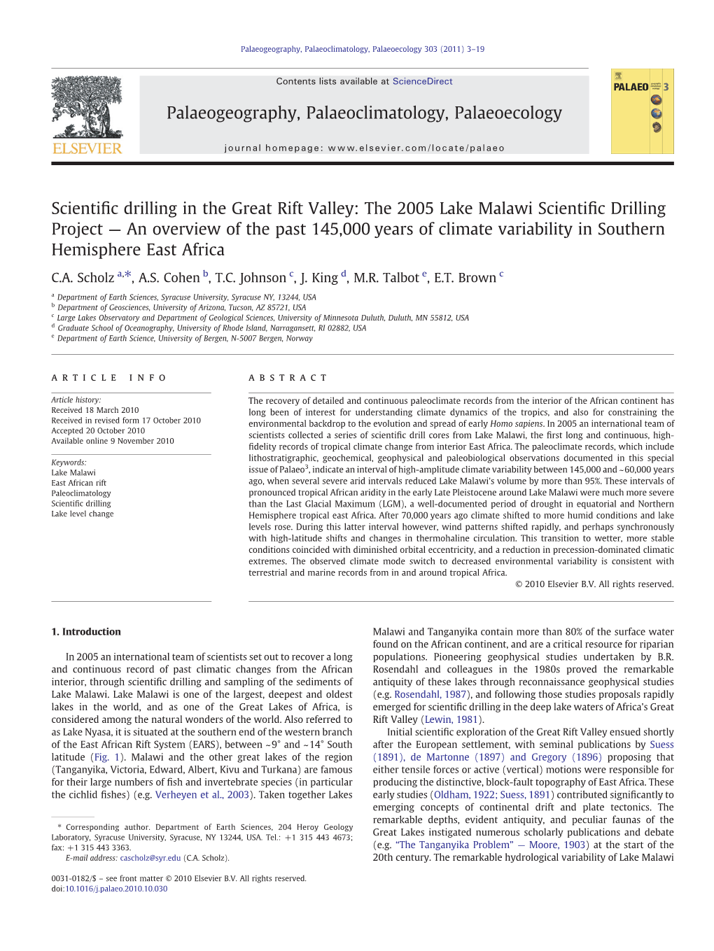 The 2005 Lake Malawi Scientific Drilling Project