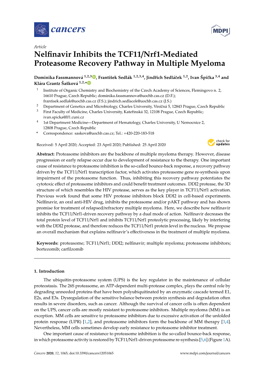 Nelfinavir Inhibits the TCF11/Nrf1-Mediated Proteasome Recovery Pathway in Multiple Myeloma