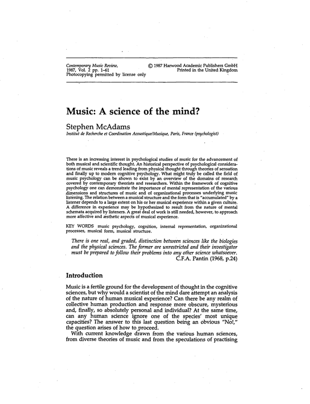 Music Review, © 1987 Harwood Academic Publishers Gmbh 1987, Vol