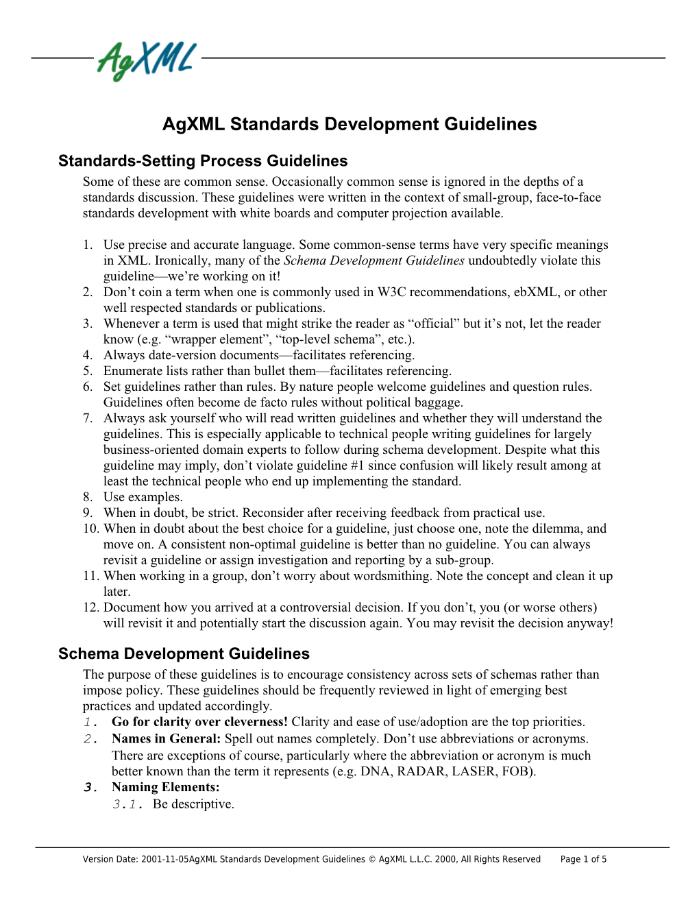 Agxml Standards Development Guidelines