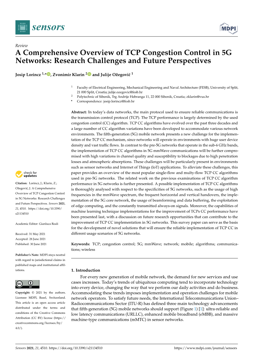 A Comprehensive Overview of TCP Congestion Control in 5G Networks: Research Challenges and Future Perspectives