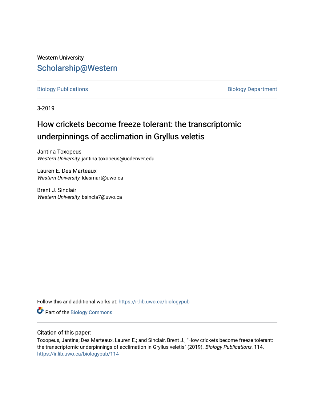 The Transcriptomic Underpinnings of Acclimation in Gryllus Veletis