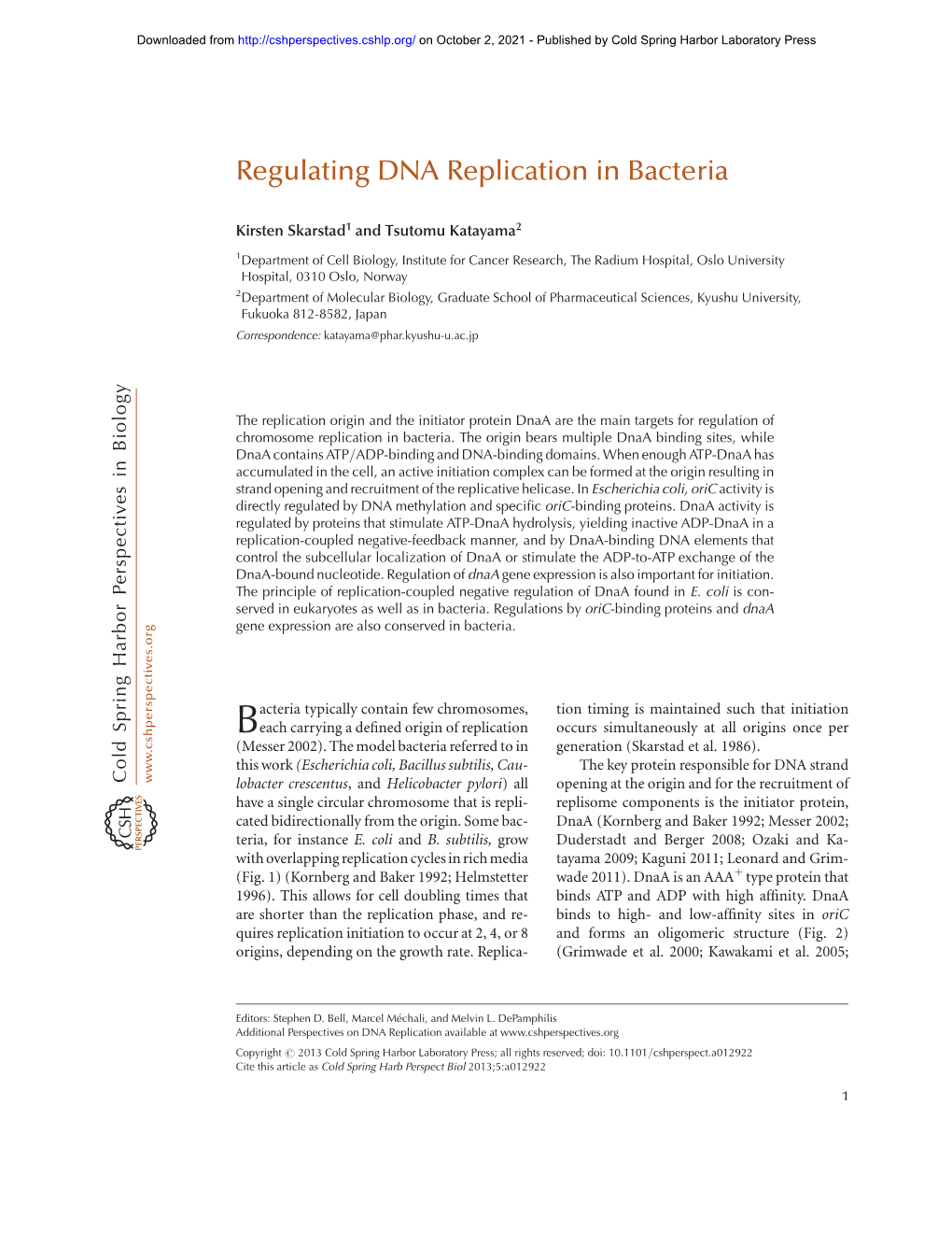 Regulating DNA Replication in Bacteria