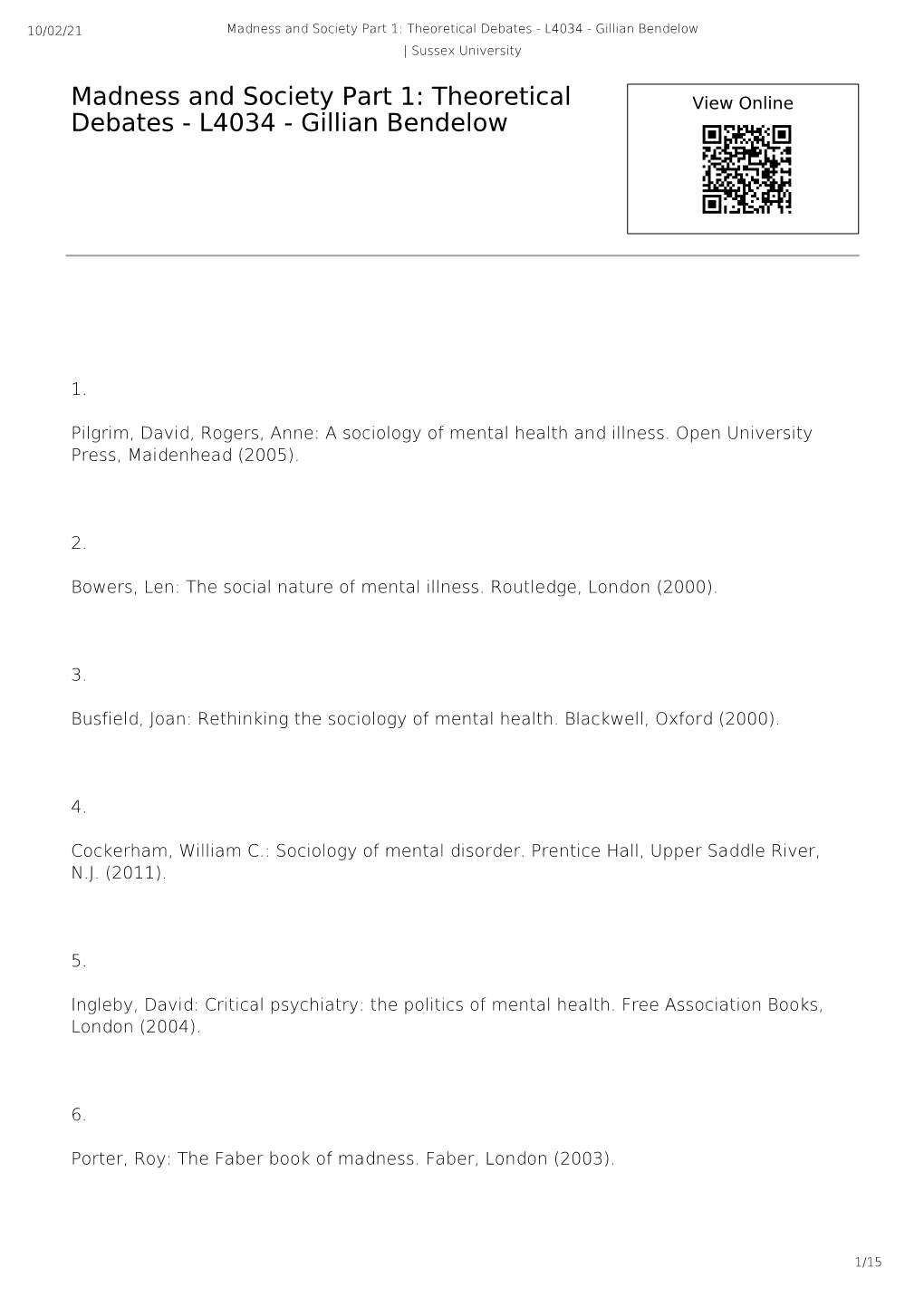 Theoretical Debates - L4034 - Gillian Bendelow | Sussex University