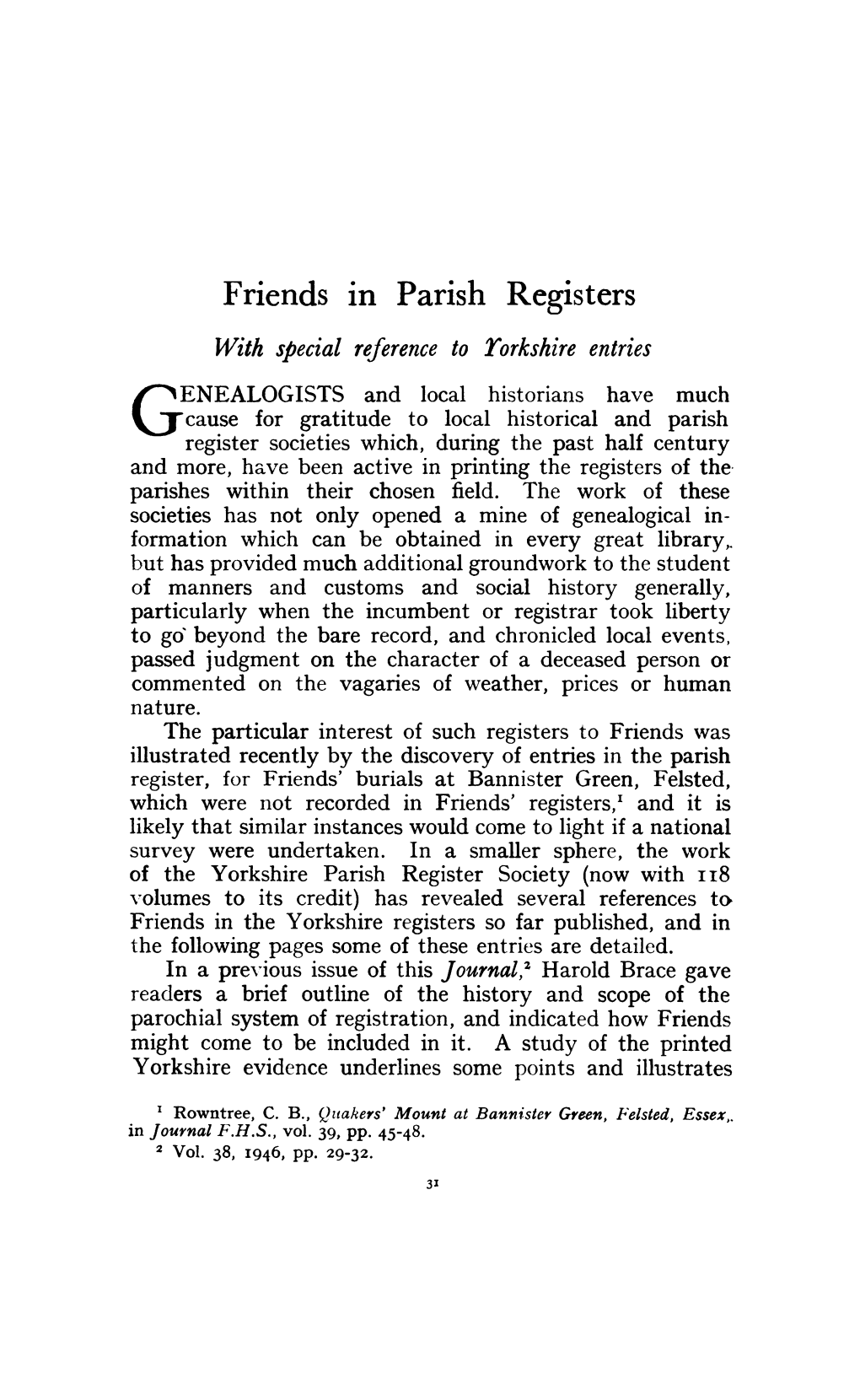 Friends in Parish Registers