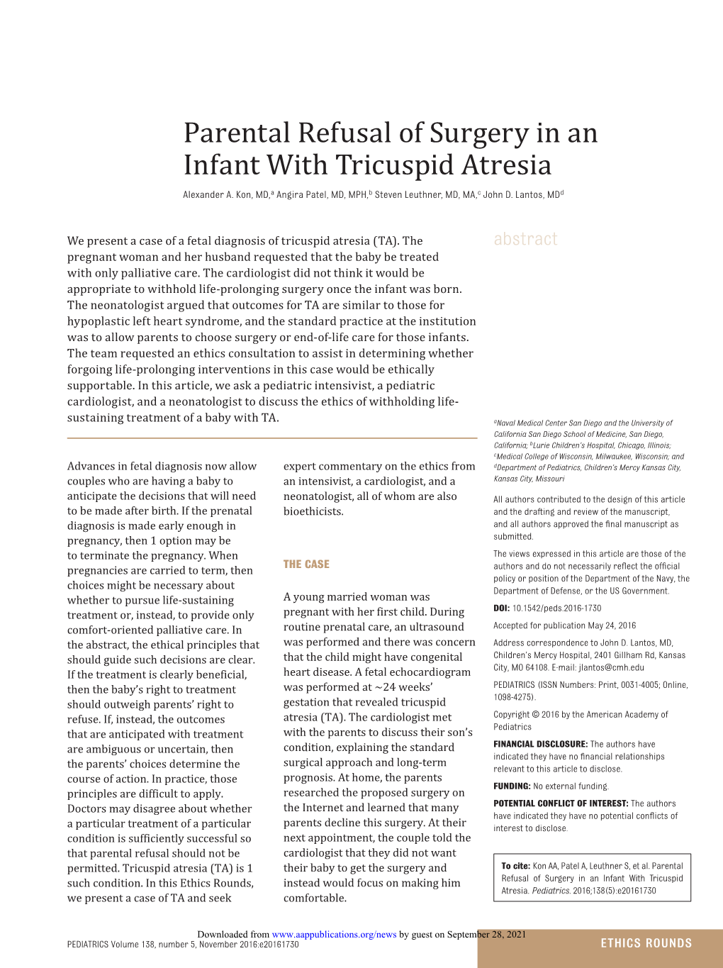 Parental Refusal of Surgery in an Infant with Tricuspid Atresia Alexander A