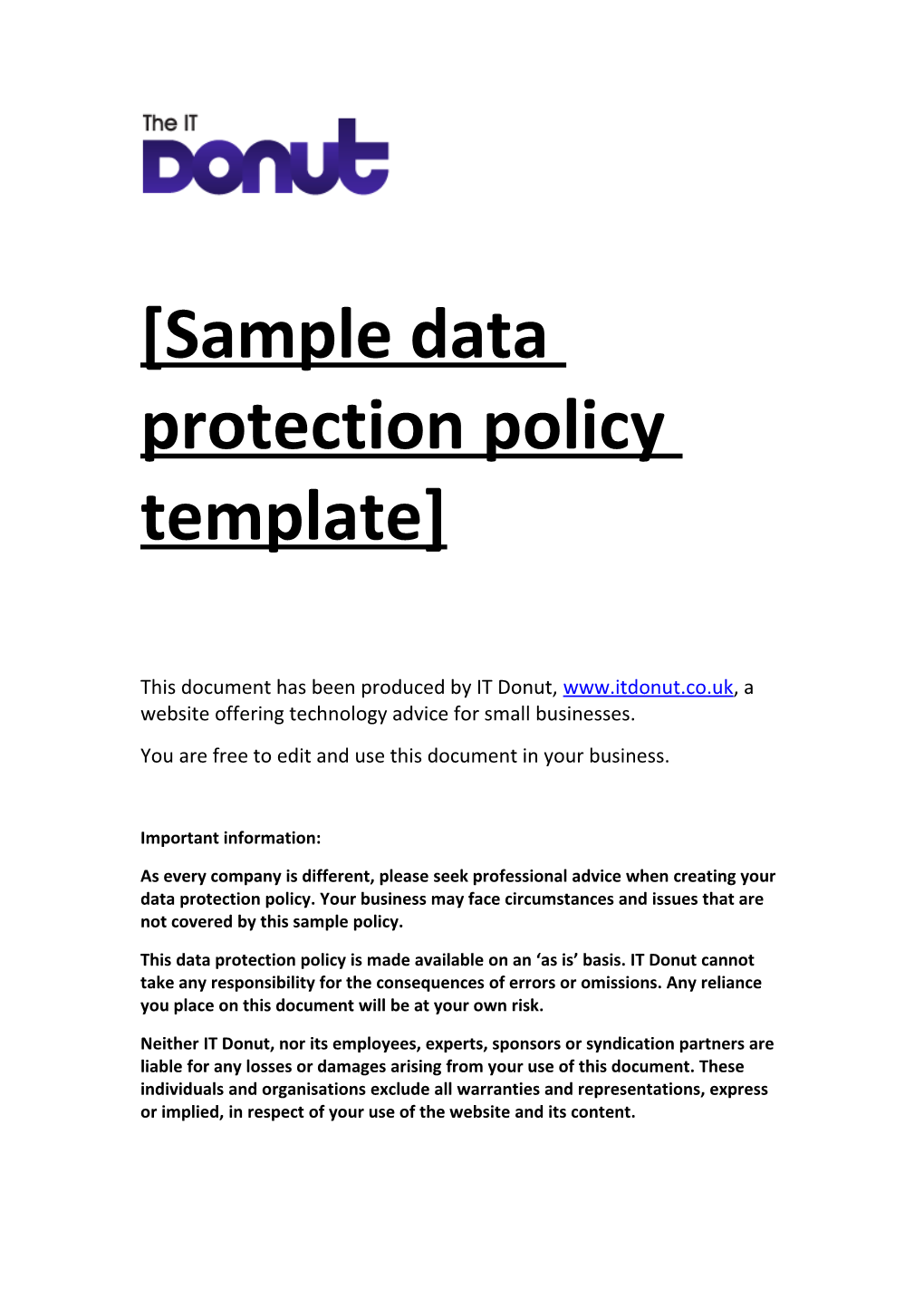 Sample Data Protection Policy Template