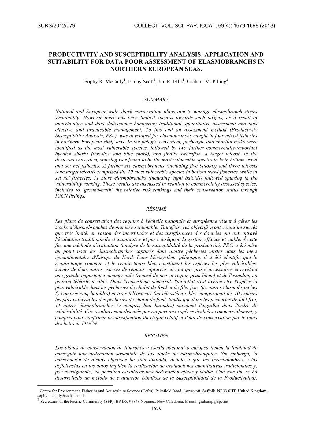 Productivity and Susceptibility Analysis: Application and Suitability for Data Poor Assessment of Elasmobranchs in Northern European Seas