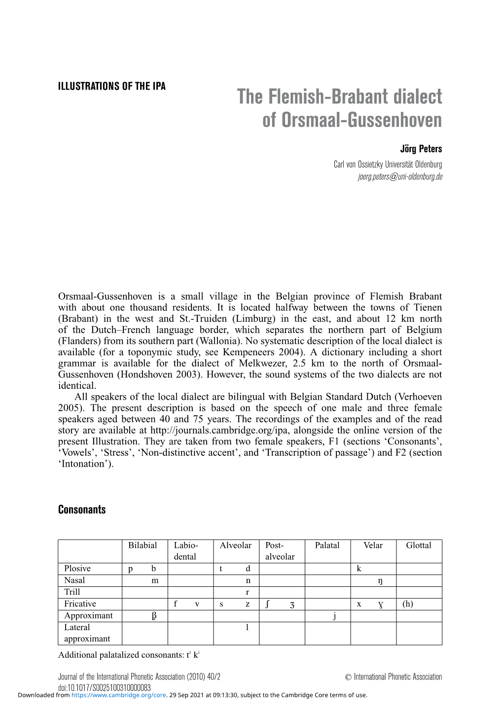 The Flemish-Brabant Dialect of Orsmaal-Gussenhoven