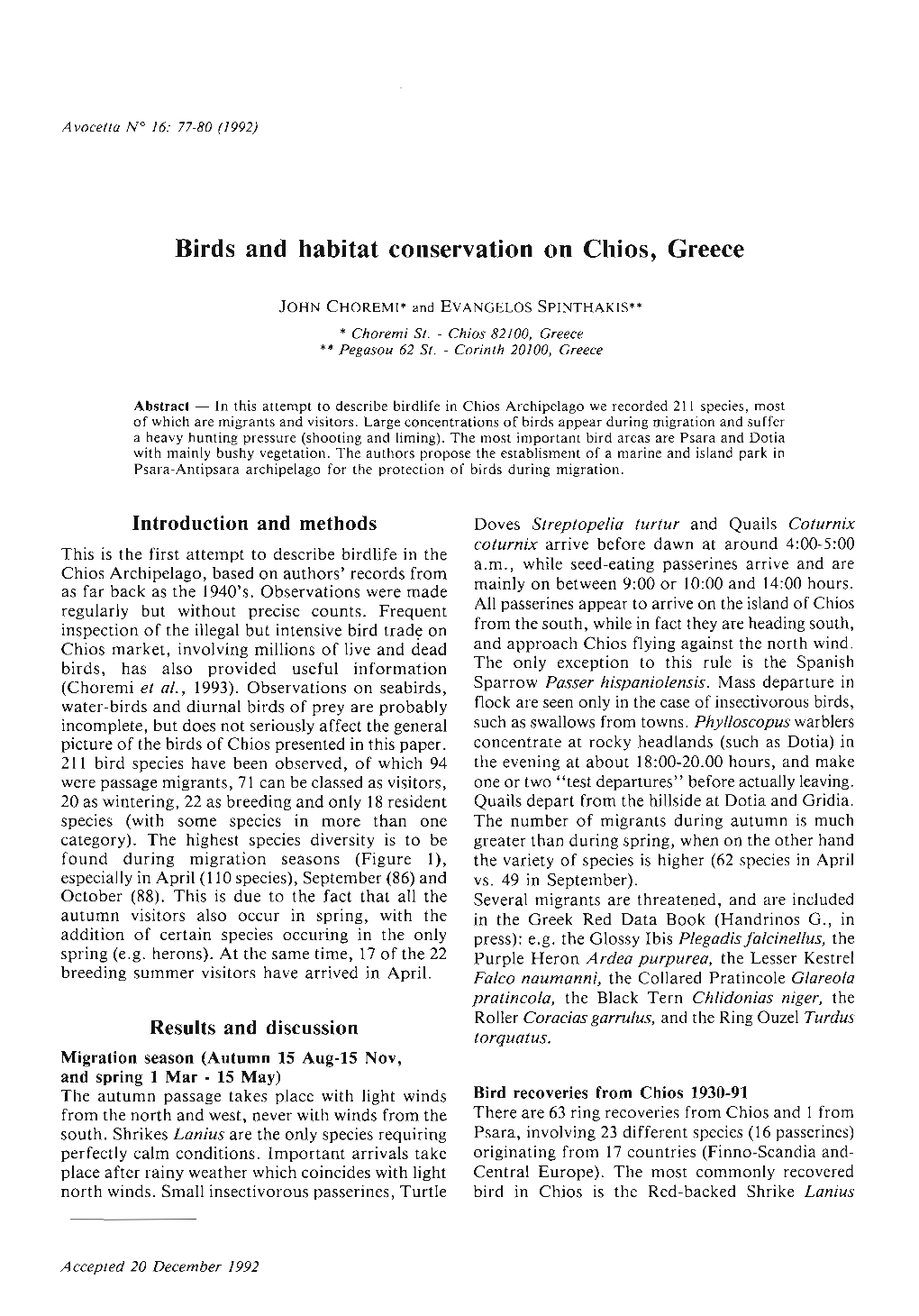 Birds and Habitat Conservation on Chios, Greece