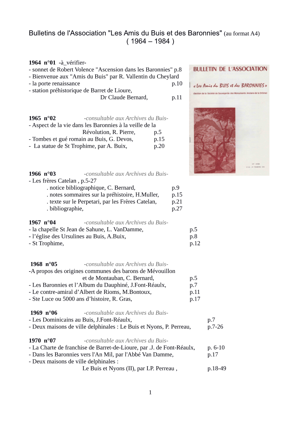 Bulletins De L'association "Les Amis Du Buis Et Des Baronnies" (Au Format A4) ( 1964 – 1984 )