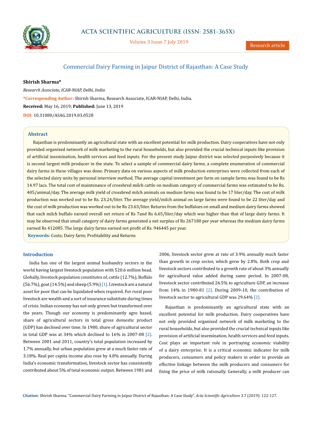 Commercial Dairy Farming in Jaipur District of Rajasthan: a Case Study