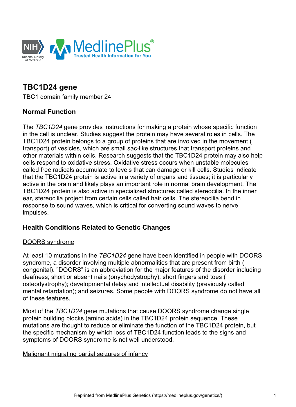 TBC1D24 Gene TBC1 Domain Family Member 24