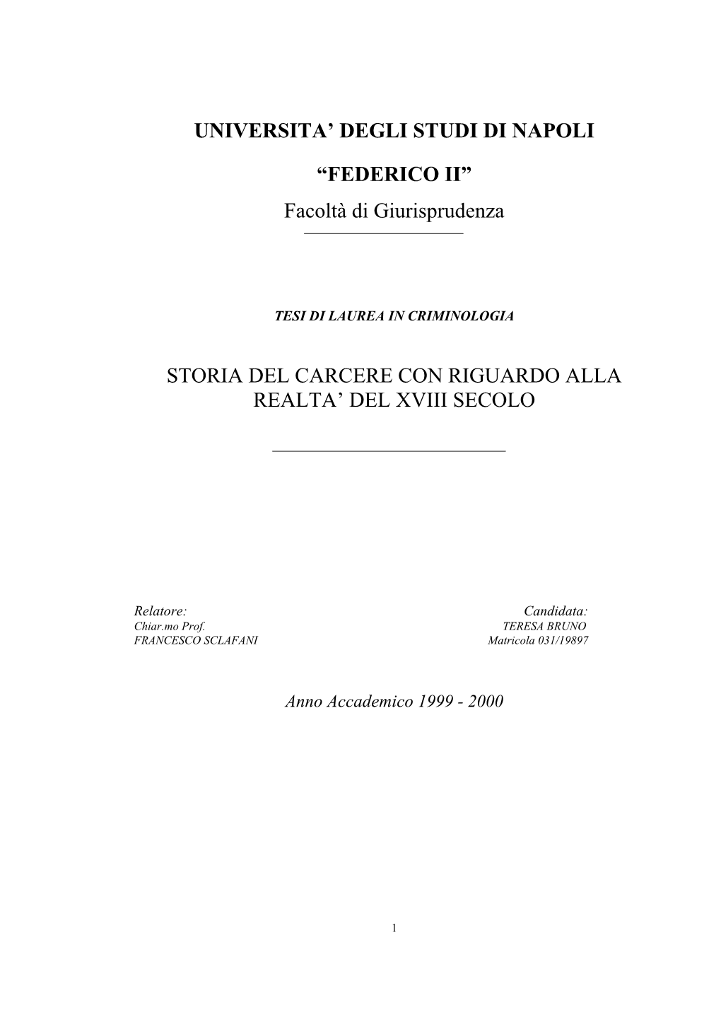 FEDERICO II” Facoltà Di Giurisprudenza