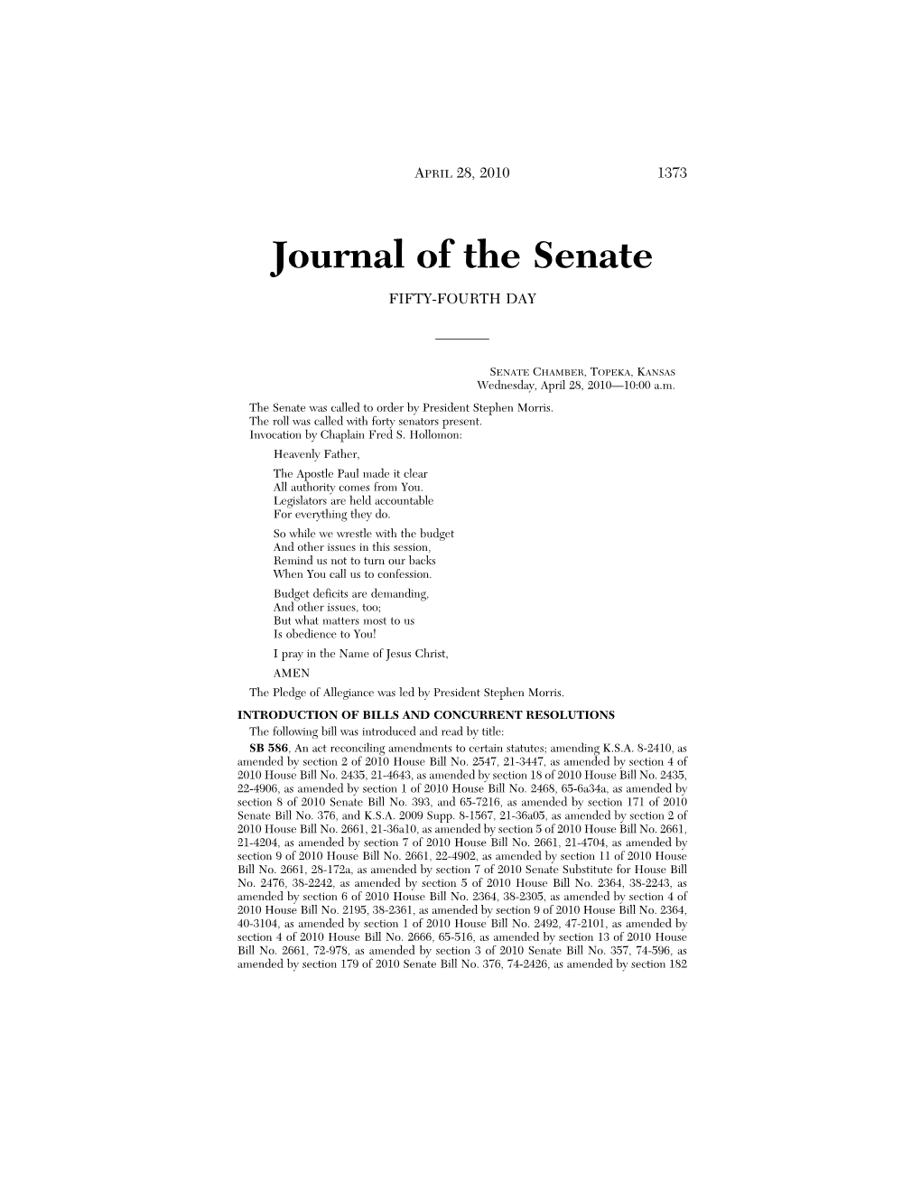 Journal of the Senate FIFTY-FOURTH DAY