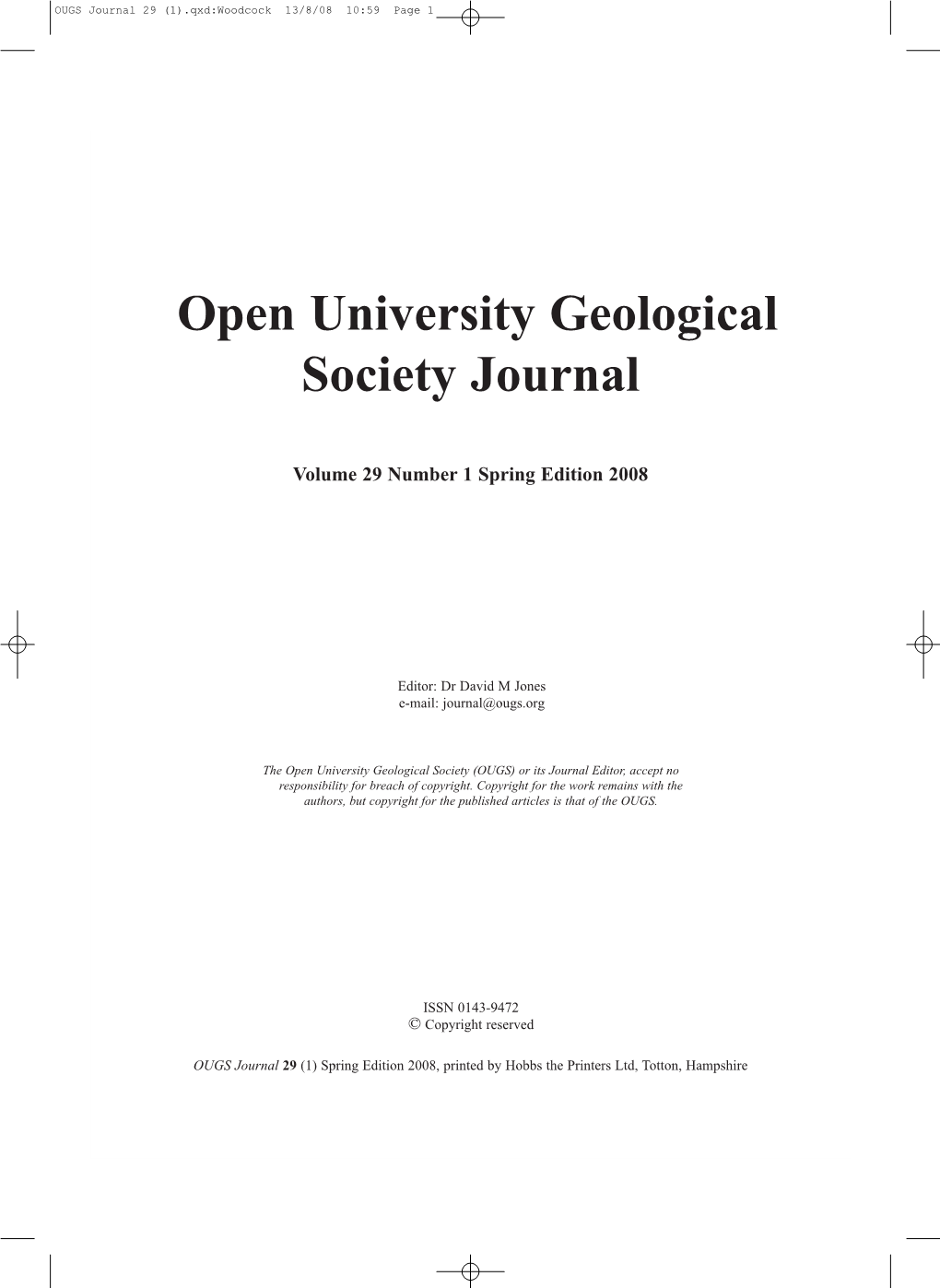 OUGS Journal 29 (1).Qxd:Woodcock 13/8/08 10:59 Page 1
