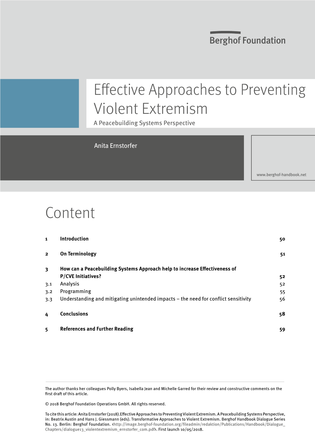 Effective Approaches to Preventing Violent Extremism a Peacebuilding Systems Perspective