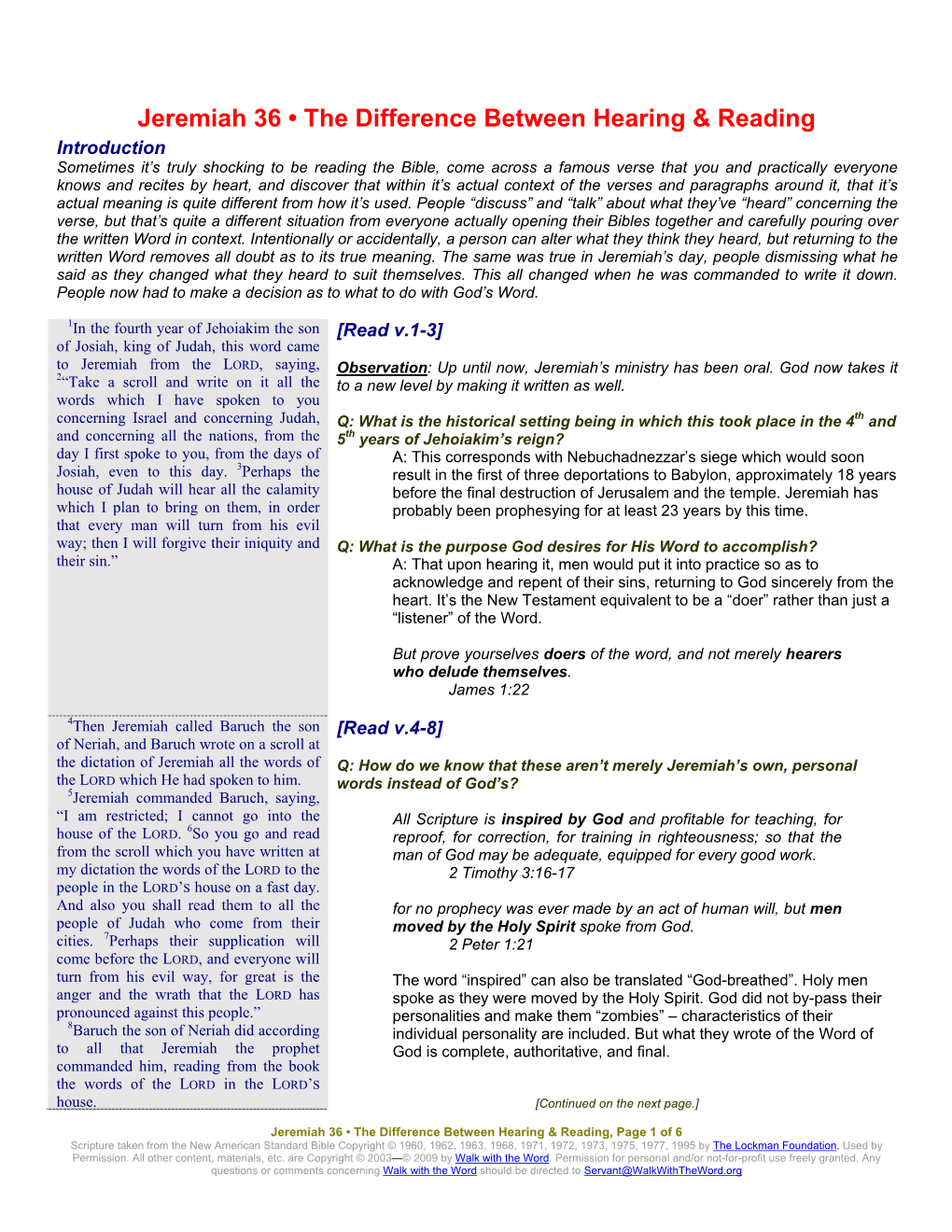 Jeremiah 36 • the Difference Between Hearing & Reading