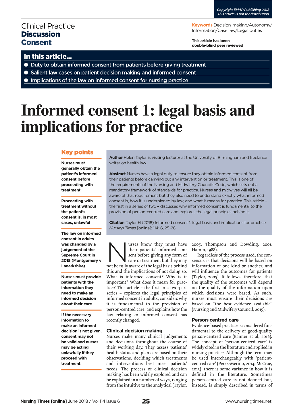 Informed Consent 1: Legal Basis and Implications for Practice