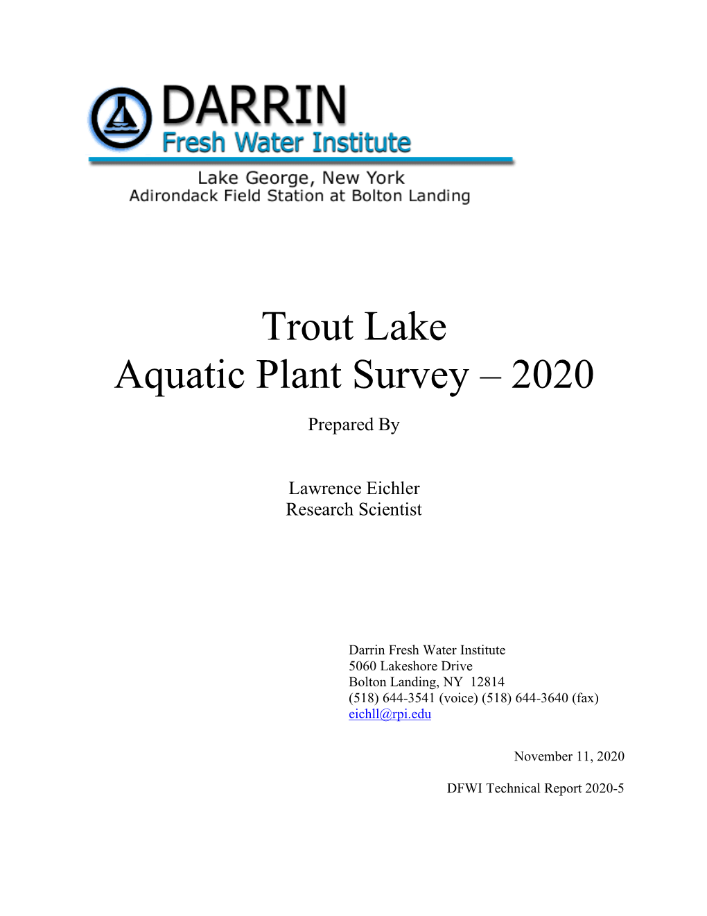 Trout Lake Aquatic Plant Survey 2020