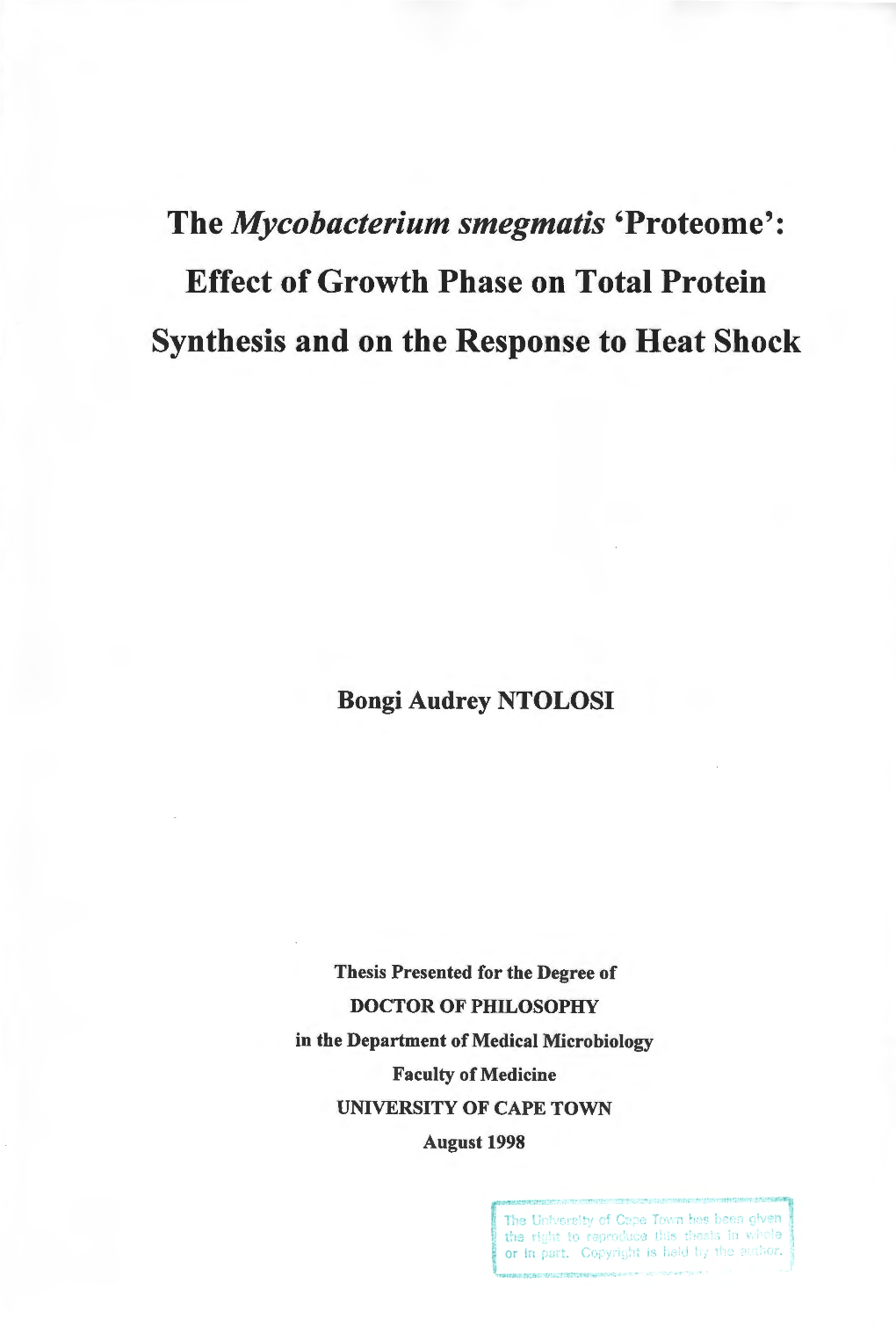 The Mycobacterium Smegmatis "Proteome" : Effects of Growth Phase