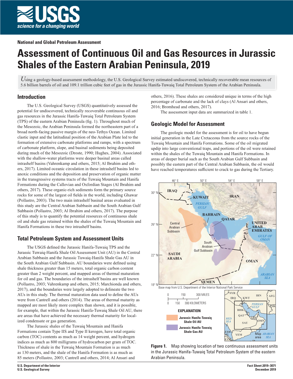 Assessment of Continuous Oil and Gas Resources in Jurassic Shales of the Eastern Arabian Peninsula, 2019