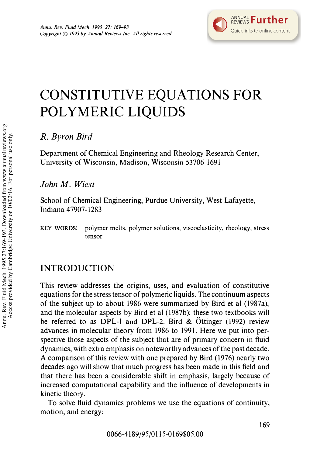 Constitutive Equations for Polymeric Liquids