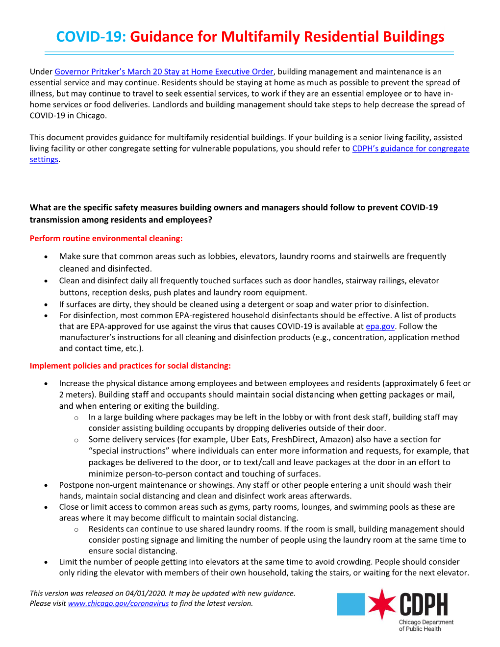 COVID-19: Guidance for Multifamily Residential Buildings