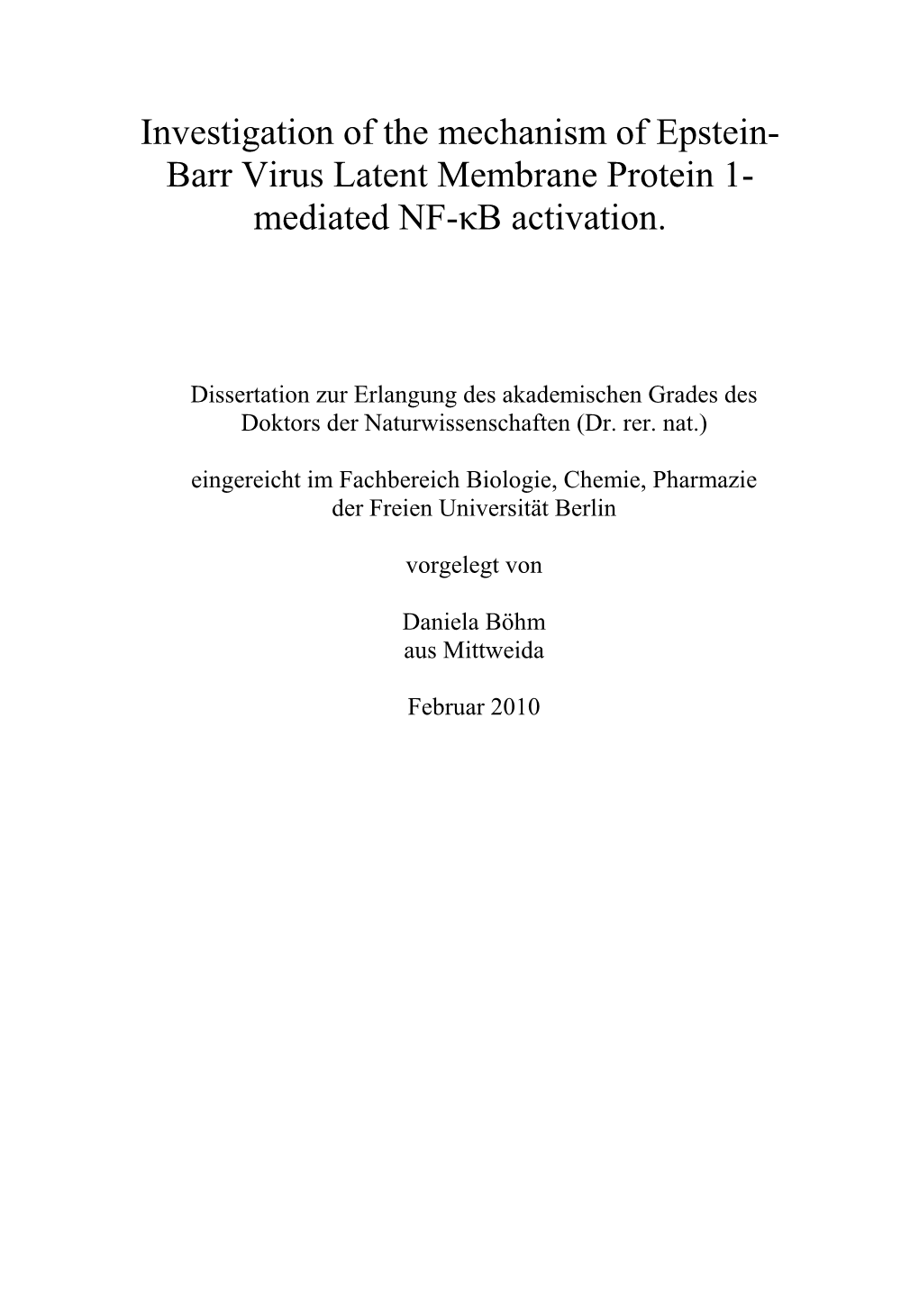 Barr Virus Latent Membrane Protein 1- Mediated NF-Κb Activation