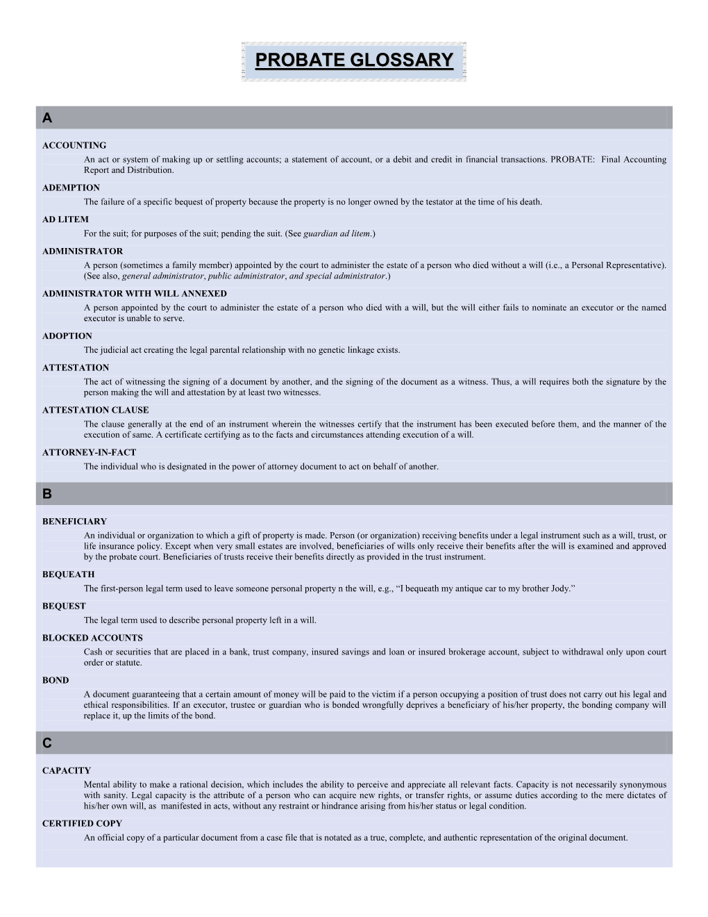 Probate Glossary