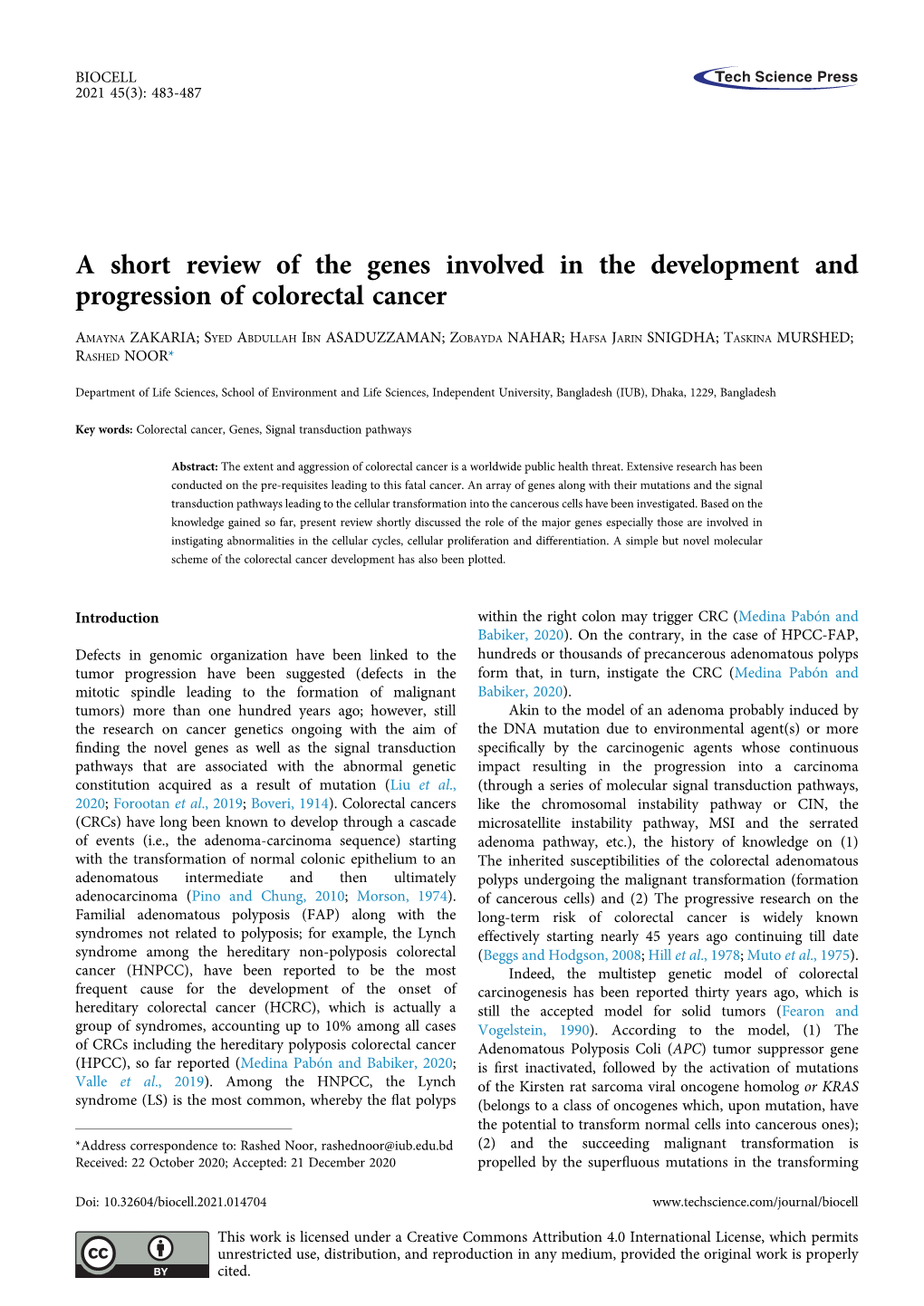 A Short Review of the Genes Involved in the Development and Progression of Colorectal Cancer