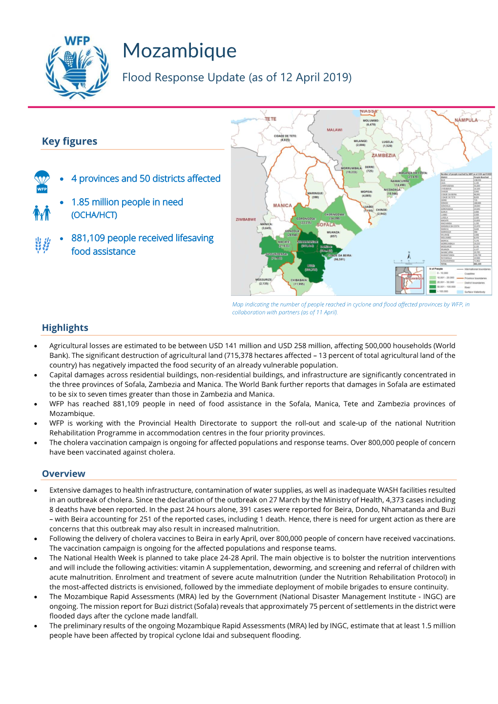 Mozambique Flood Response Update (As of 12 April 2019)