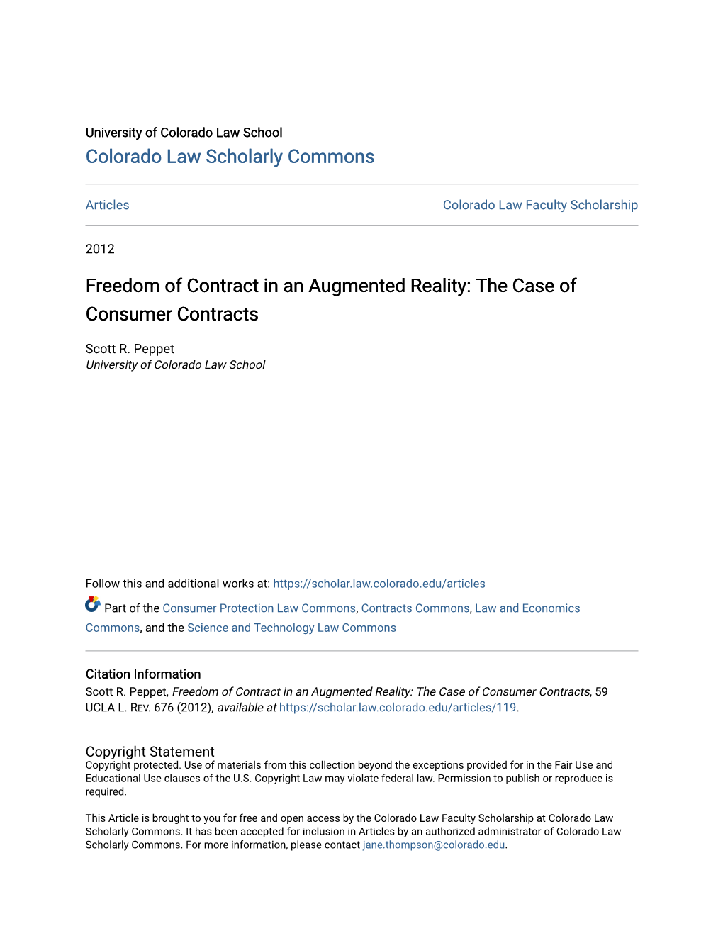 Freedom of Contract in an Augmented Reality: the Case of Consumer Contracts