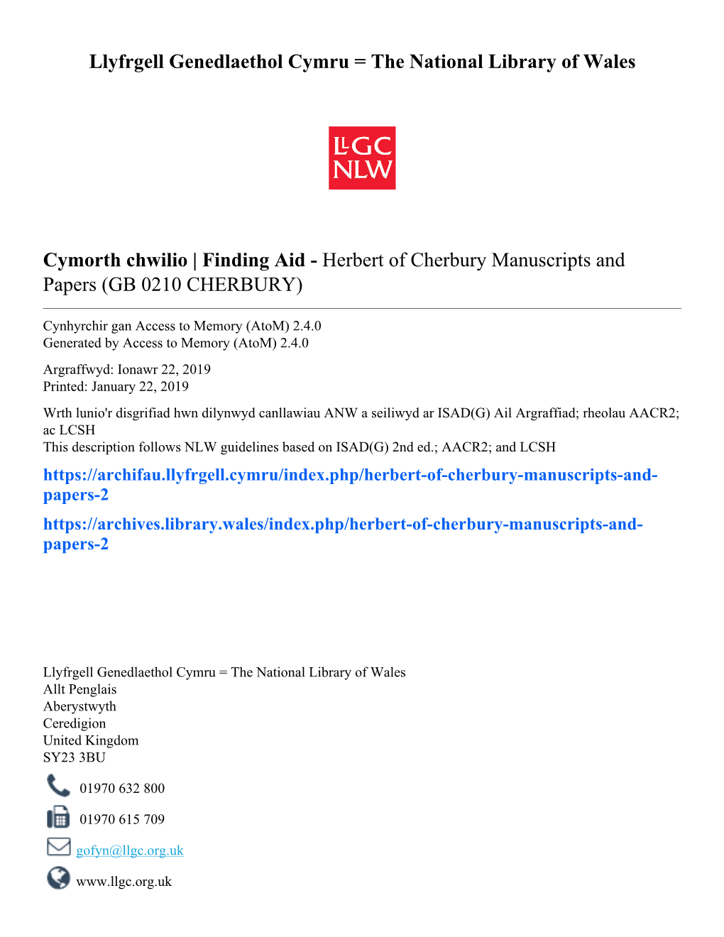 Herbert of Cherbury Manuscripts and Papers (GB 0210 CHERBURY)
