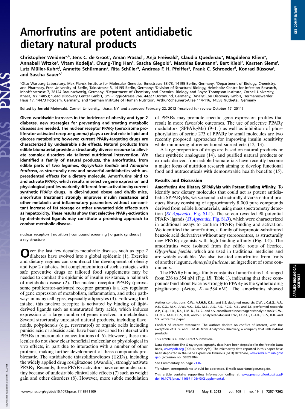 Amorfrutins Are Potent Antidiabetic Dietary Natural Products