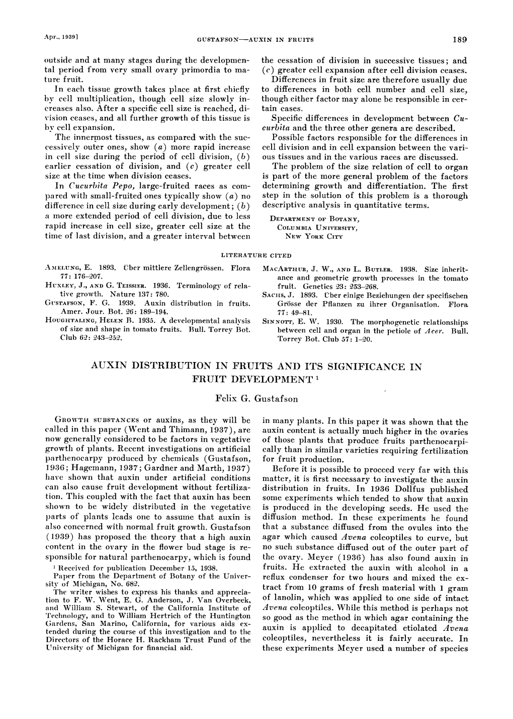 Auxin Distribution in Fruits and Its Significance in Fruit