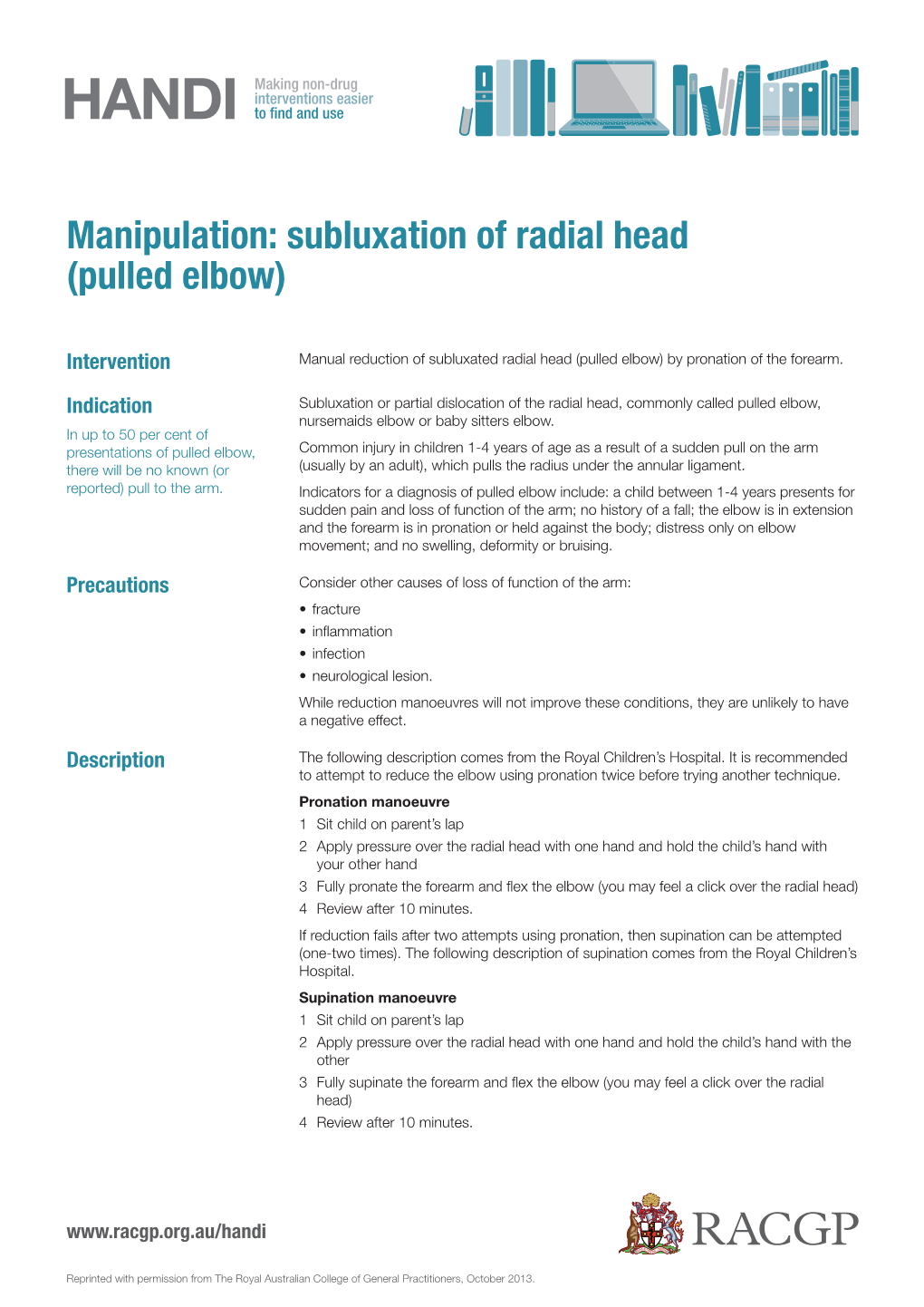 Subluxation of Radial Head (Pulled Elbow)