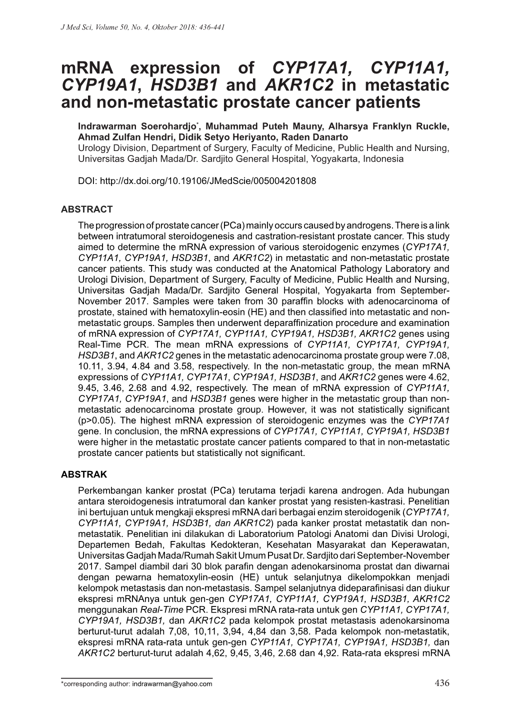 Mrna Expression of CYP17A1, CYP11A1, CYP19A1, HSD3B1 And