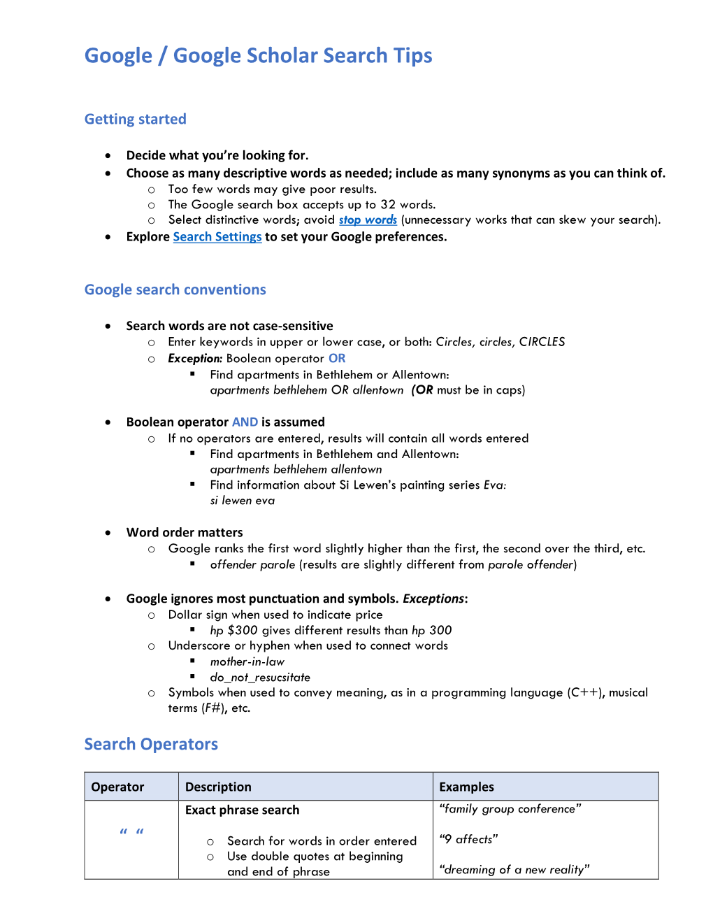 Google / Google Scholar Search Tips