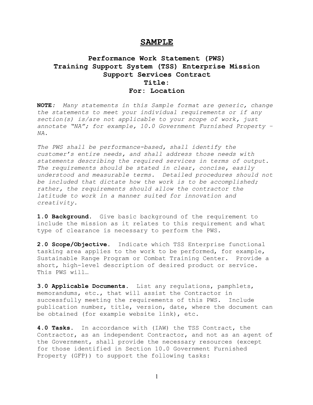 Task Order Scope of Work Sample